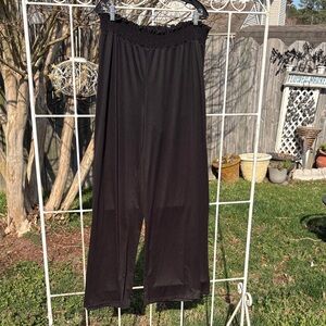 Wide Leg Smocked Waist Pants - Black